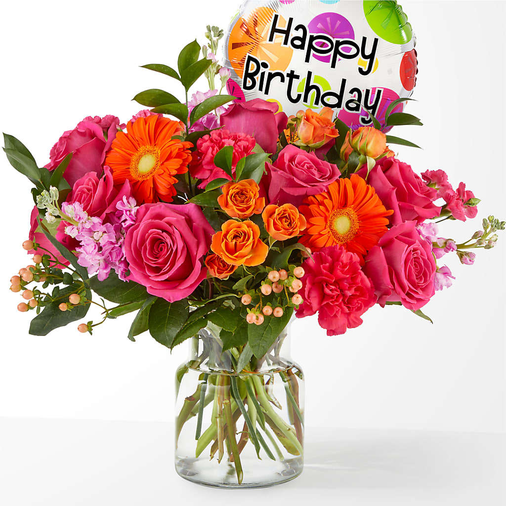 Fiesta Bouquet with Birthday Balloon – Floreria Reno, Reno NV