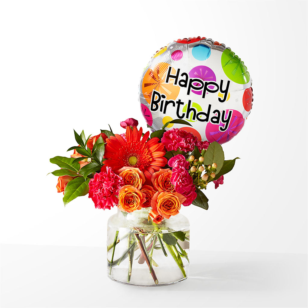 Fiesta Bouquet with Birthday Balloon – Floreria Reno, Reno NV