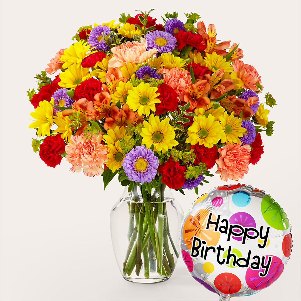 Kaleidoscope Bouquet with Birthday Balloon – Floreria Reno, Reno NV