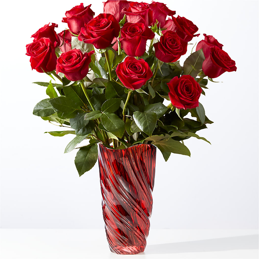 Classic Love Red Rose Bouquet with Luxe Swirl Vase – Floreria Reno, Reno NV