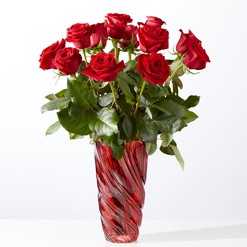 Classic Love Red Rose Bouquet with Luxe Swirl Vase – Floreria Reno, Reno NV